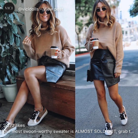 VICI Dolls Latte Lover Camel Turtleneck Knit Sweater  Medium Large 2 Left! - Picture 1 of 7